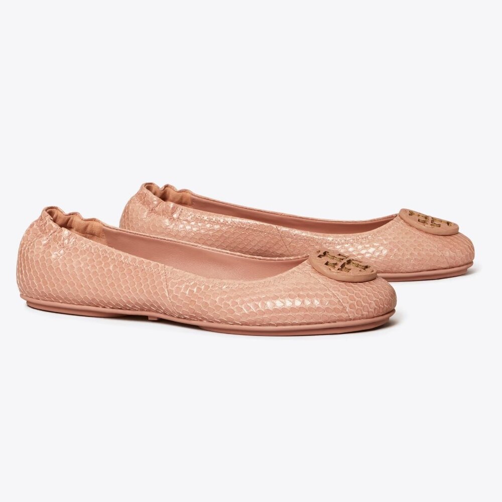 Tory Burch $228 Minnie Travel Ballet Flats Snake Embossed MANY SIZES Meadowsweet - Picture 5 of 15